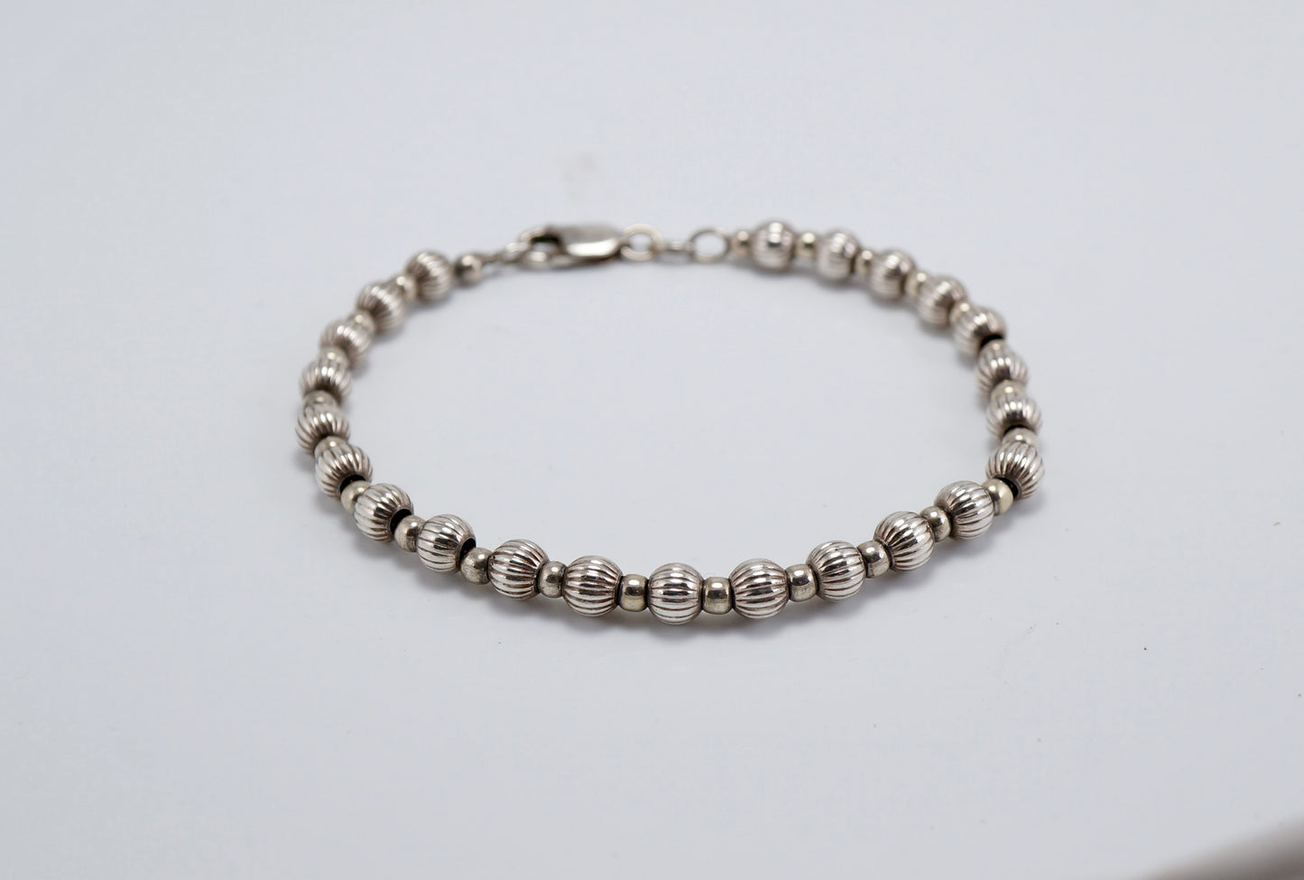 Italian Y Ridged Silver Bead Bracelet