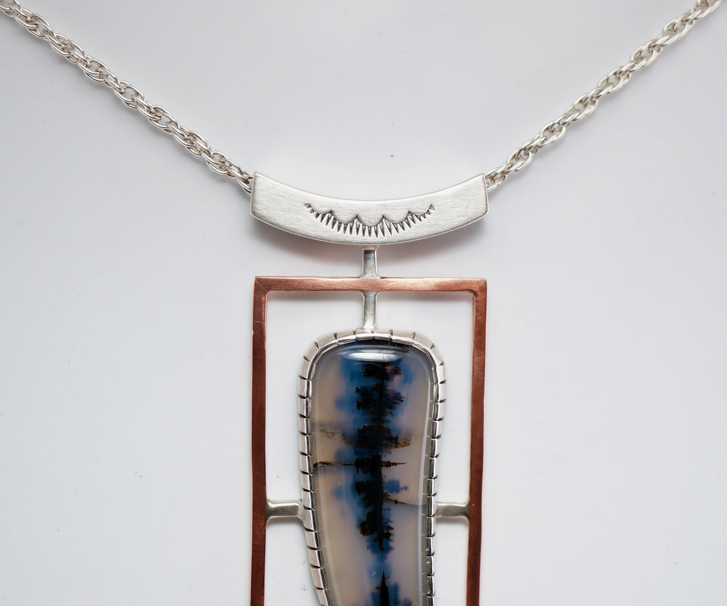 Montana Agate Necklace – One-of-a-Kind Sterling Silver & Copper Pendant