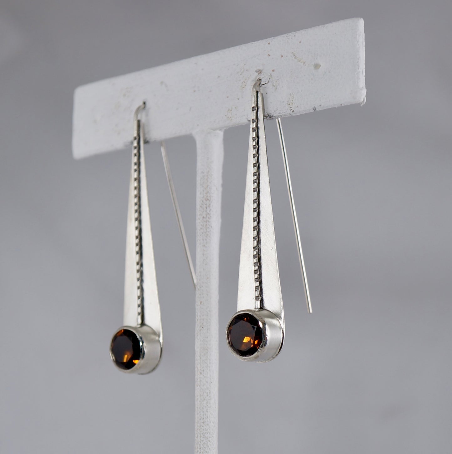 Teardrop Gemstone Earrings | Whiskey CZ & Sterling Silver | Handcrafted Statement Jewelry
