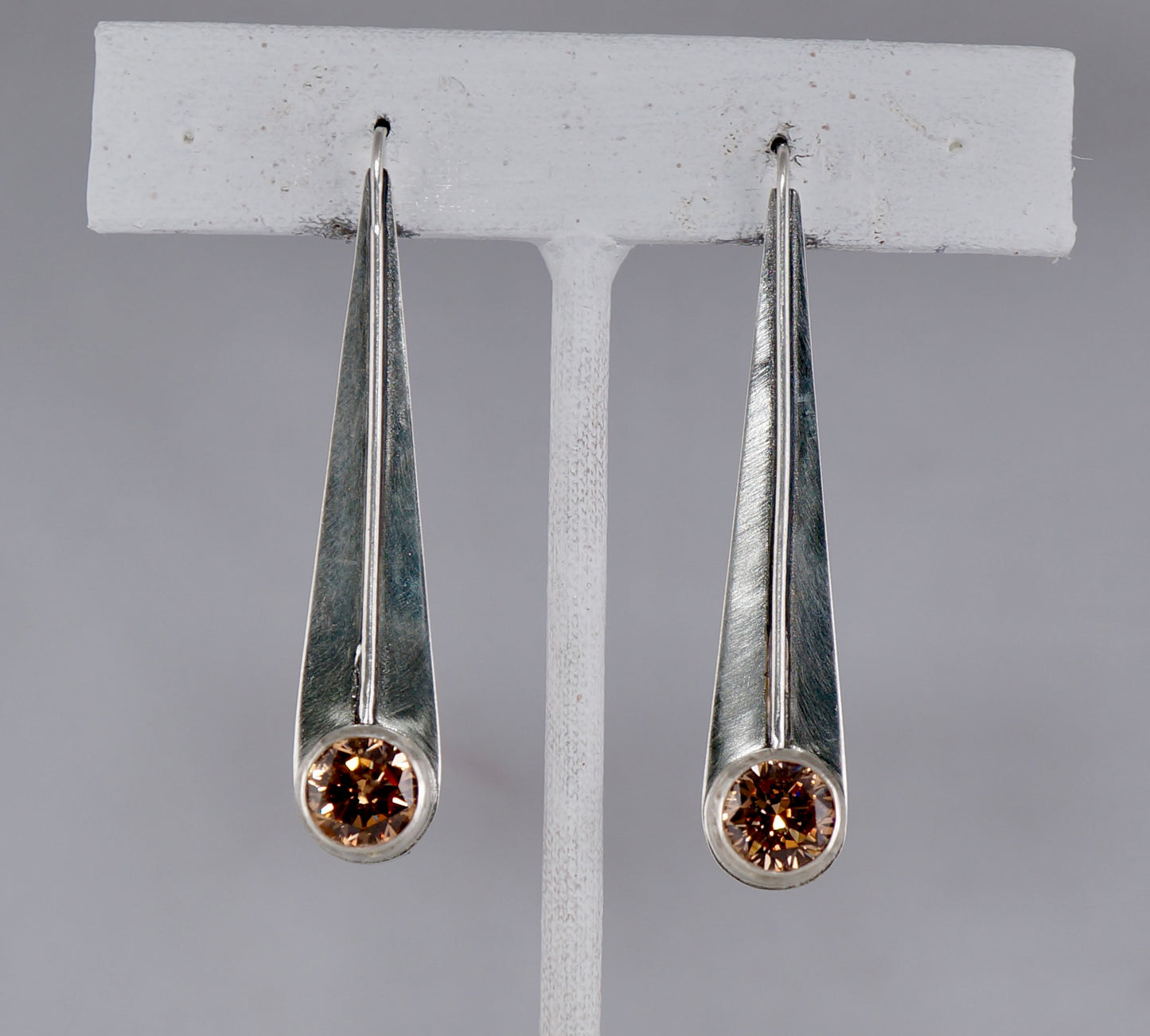 Teardrop Gemstone Earrings | Champagne-colored CZ & Sterling Silver | Handcrafted Statement Jewelry