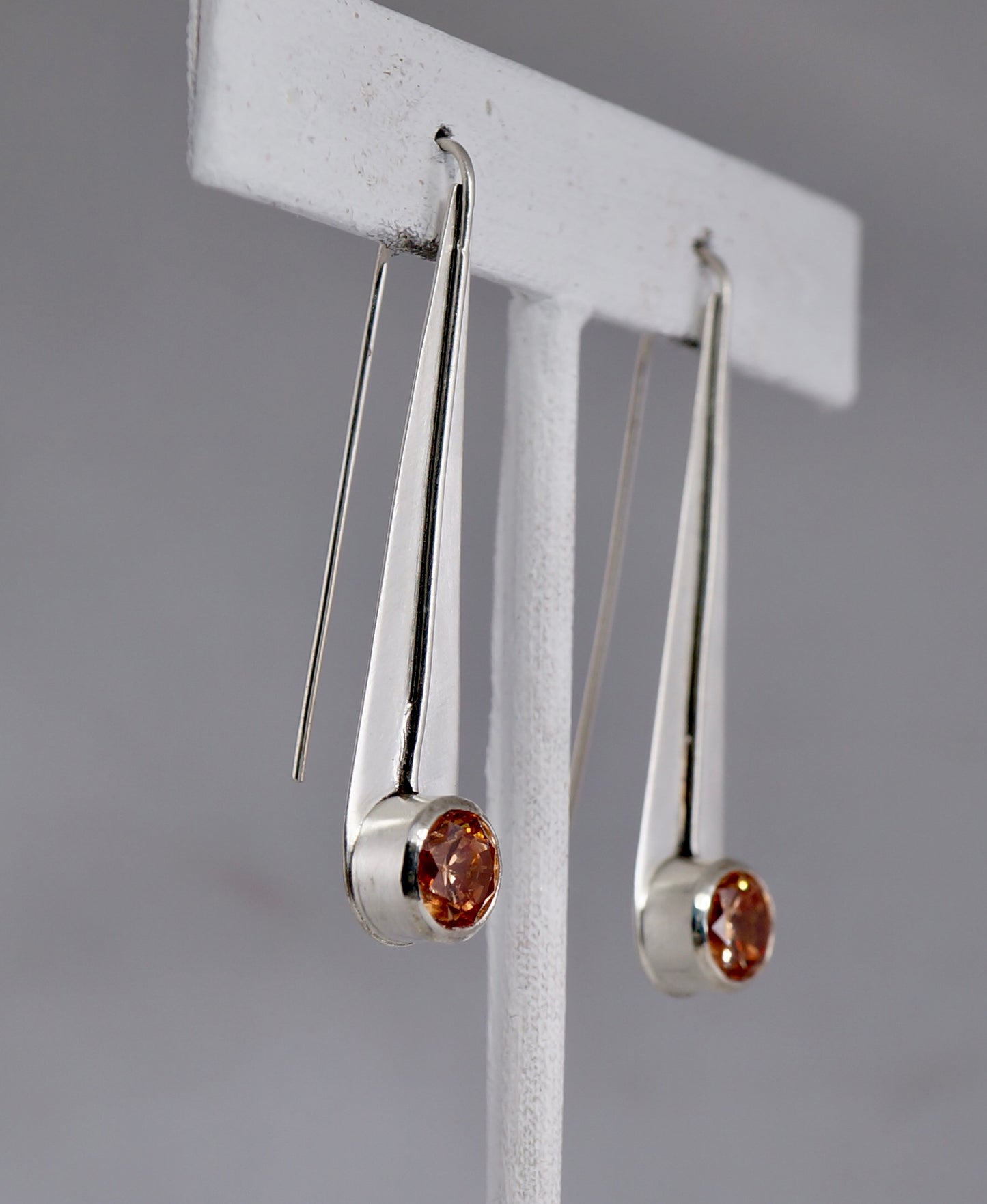 Teardrop Gemstone Earrings | Champagne-colored CZ & Sterling Silver | Handcrafted Statement Jewelry
