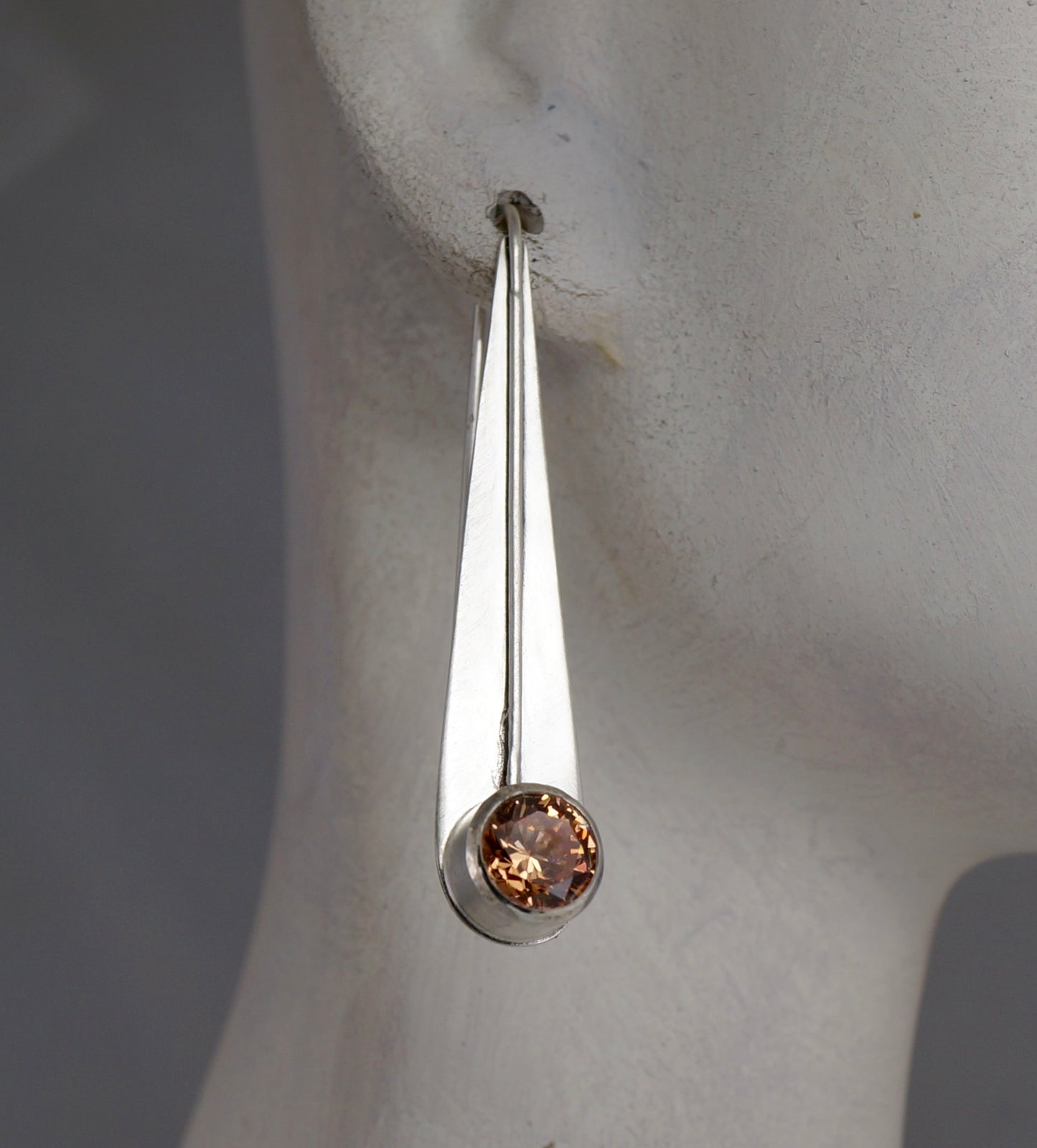 Teardrop Gemstone Earrings | Champagne-colored CZ & Sterling Silver | Handcrafted Statement Jewelry