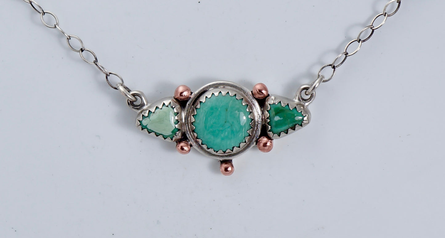 Turquoise Pendant | Sterling Silver & Copper | One-of-a-Kind Handcrafted Necklace | 18” Chain Included