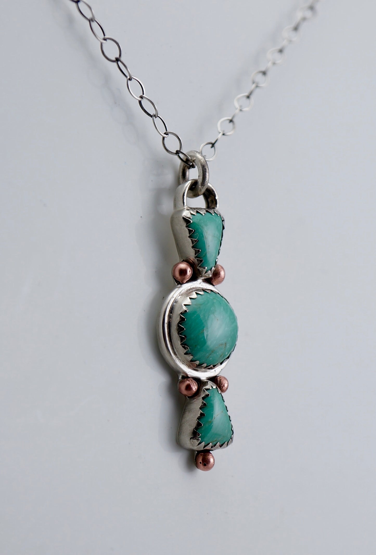 Turquoise Pendant | Sterling Silver & Copper | One-of-a-Kind Handcrafted Necklace | 18” Chain Included