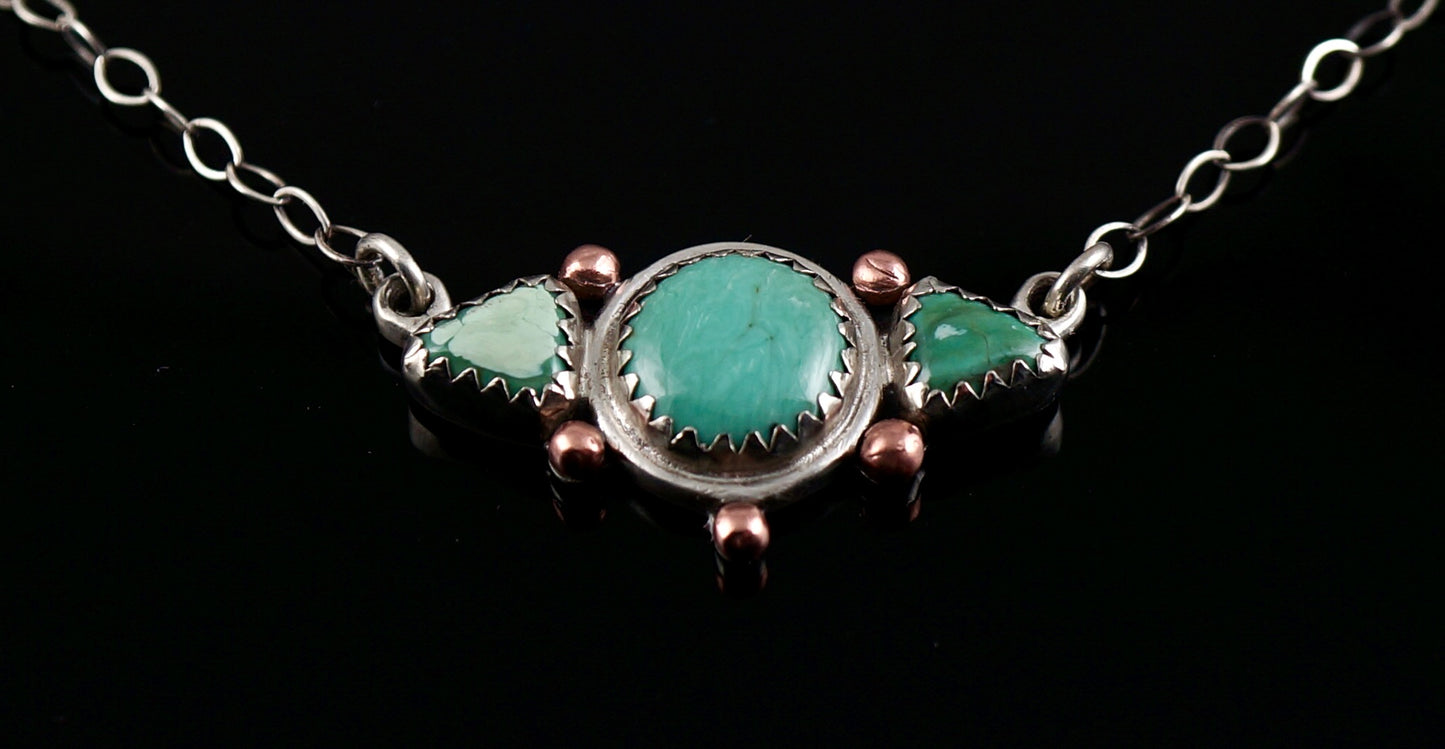 Turquoise Pendant | Sterling Silver & Copper | One-of-a-Kind Handcrafted Necklace | 18” Chain Included