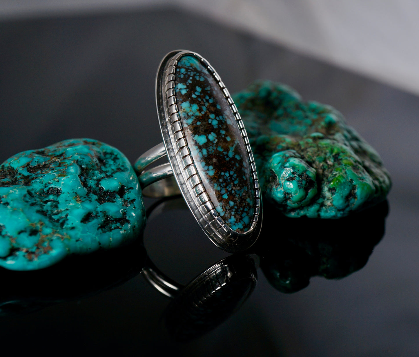 Stunning handcrafted Turquoise Long Oval Ring.