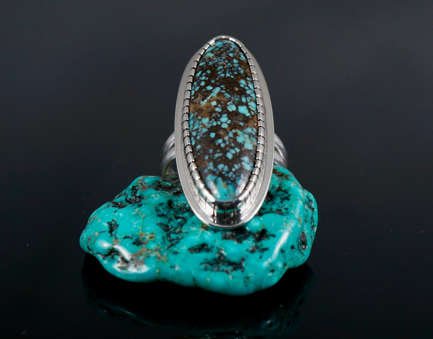 Stunning handcrafted Turquoise Long Oval Ring.