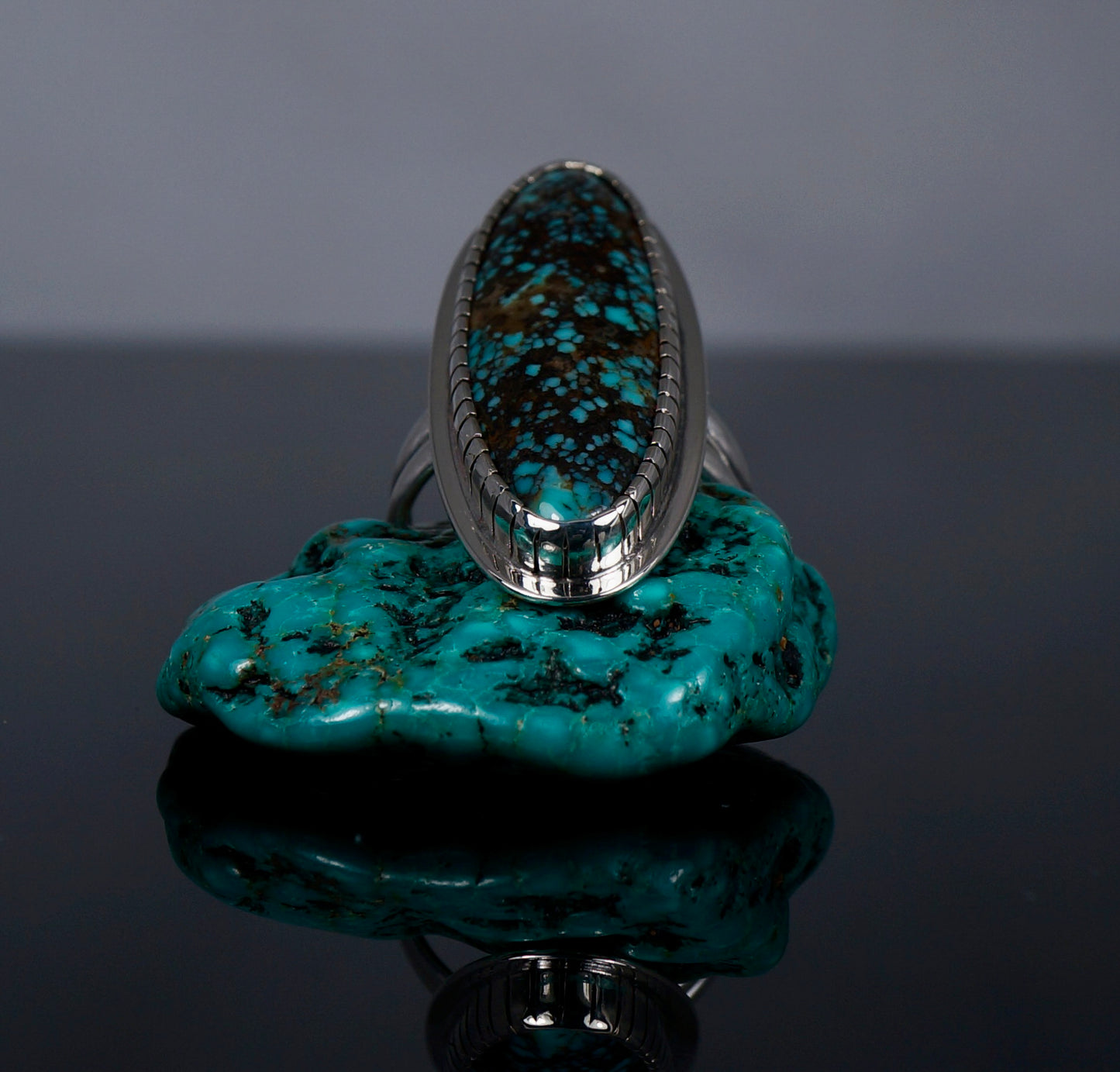 Stunning handcrafted Turquoise Long Oval Ring.