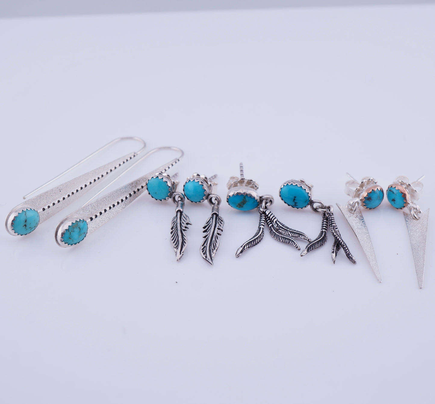 Kingman Turquoise Sterling Silver Spike Dangle Earrings, Satin Finish, Western Artisan OOAK