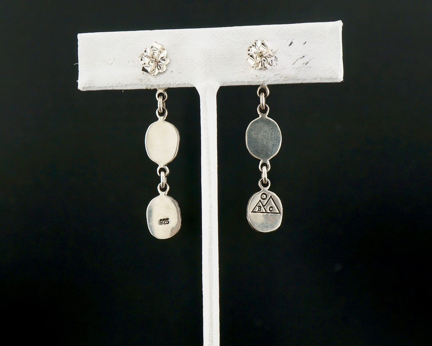 One of a Kind Three Stone Turquoise Dangle Earrings in Sterling Silver, Western Artisan Jewelry