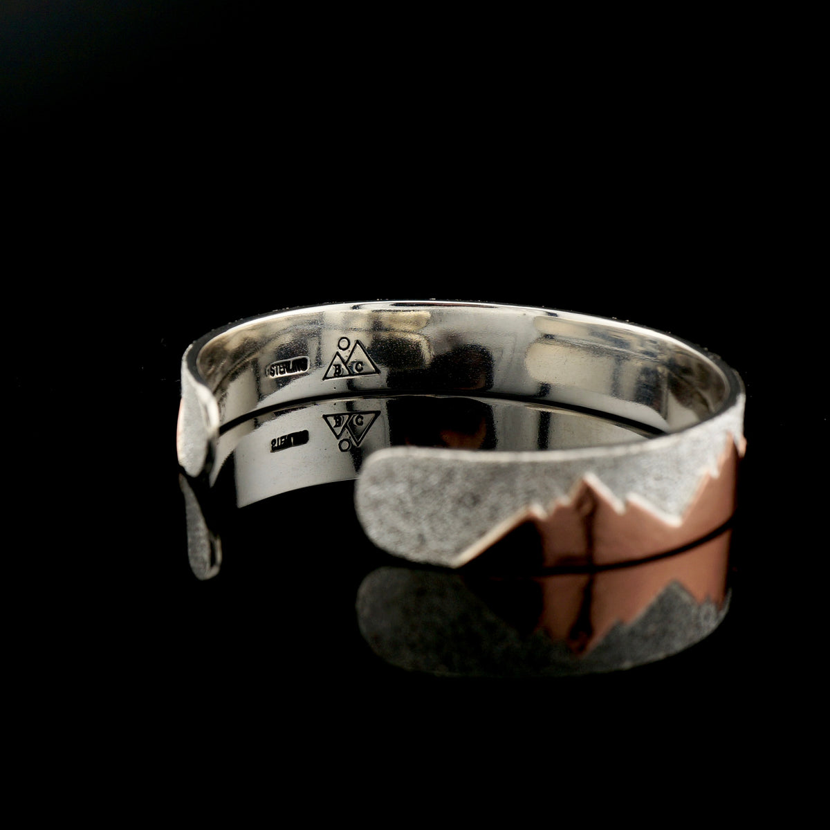 Handcrafted Sterling Silver and Copper Mountain Cuff Bracelet, One of a Kind Western Jewelry