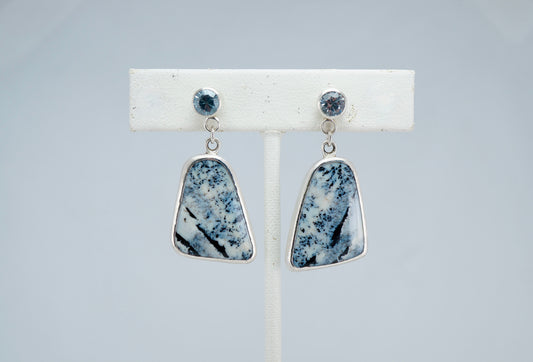 Dendritic Agate - Aquamarine Gemstone Earrings