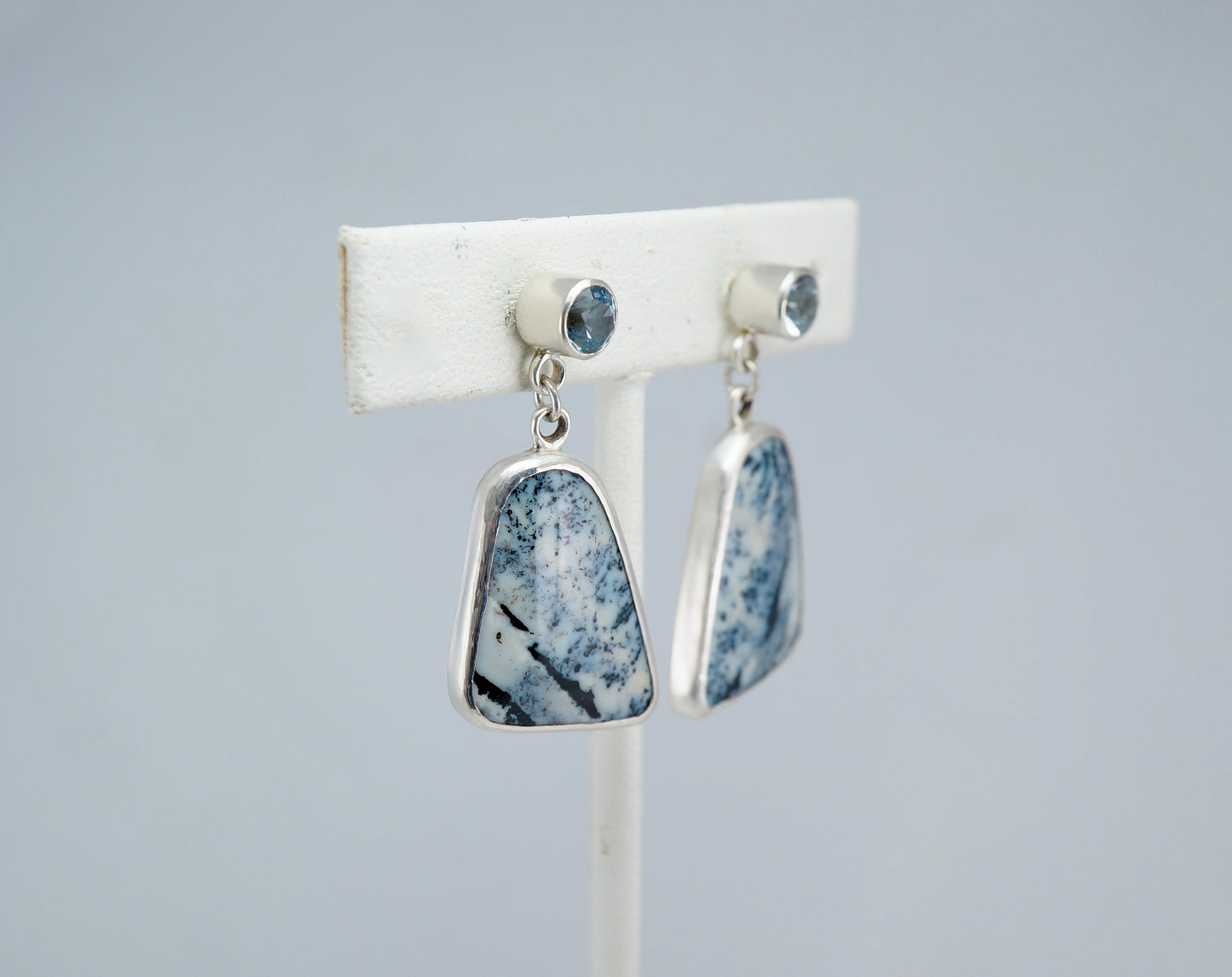 Dendritic Agate - Aquamarine Gemstone Earrings