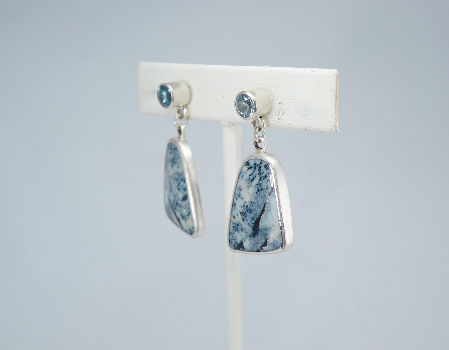 Dendritic Agate - Aquamarine Gemstone Earrings