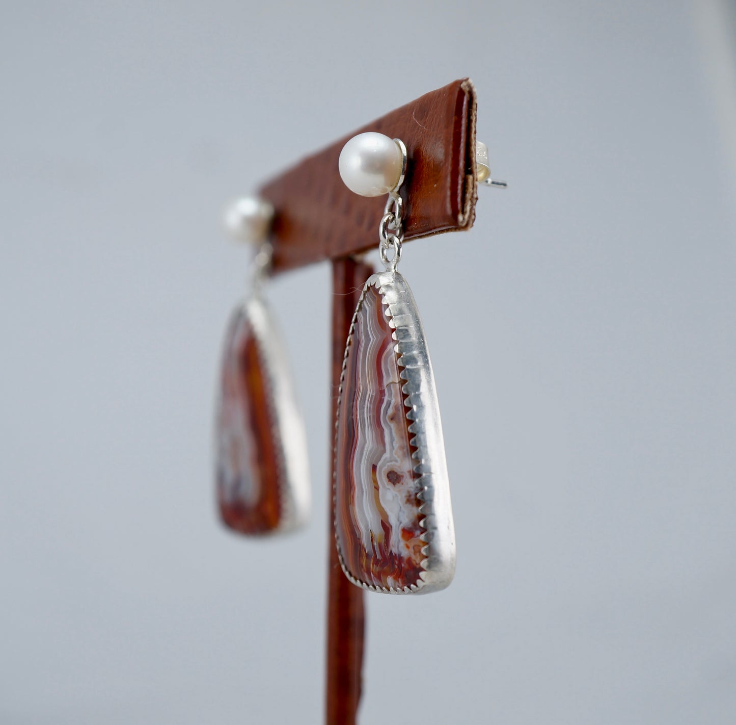 Rincon Lace Agate earrings w/ freshwater cultured Pearls