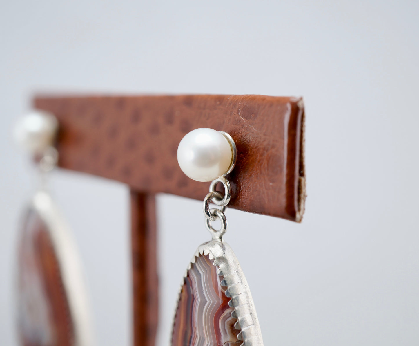 Rincon Lace Agate earrings w/ freshwater cultured Pearls