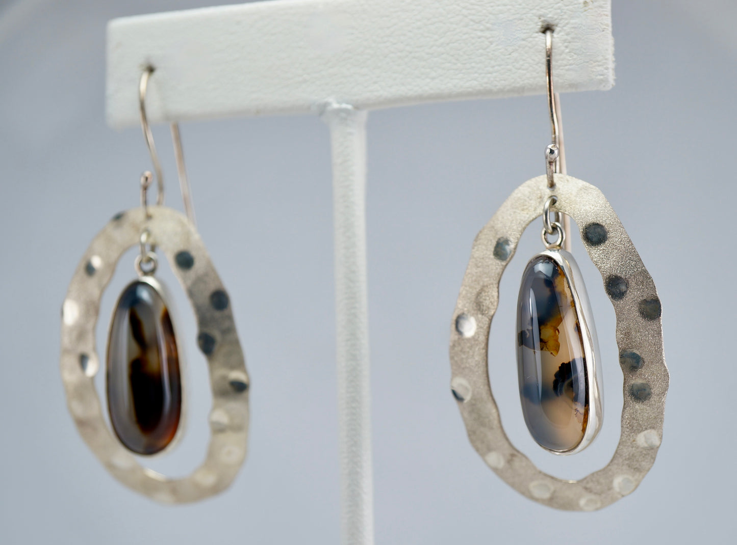 Montana Agate Earrings set in Sterling Silver Frame