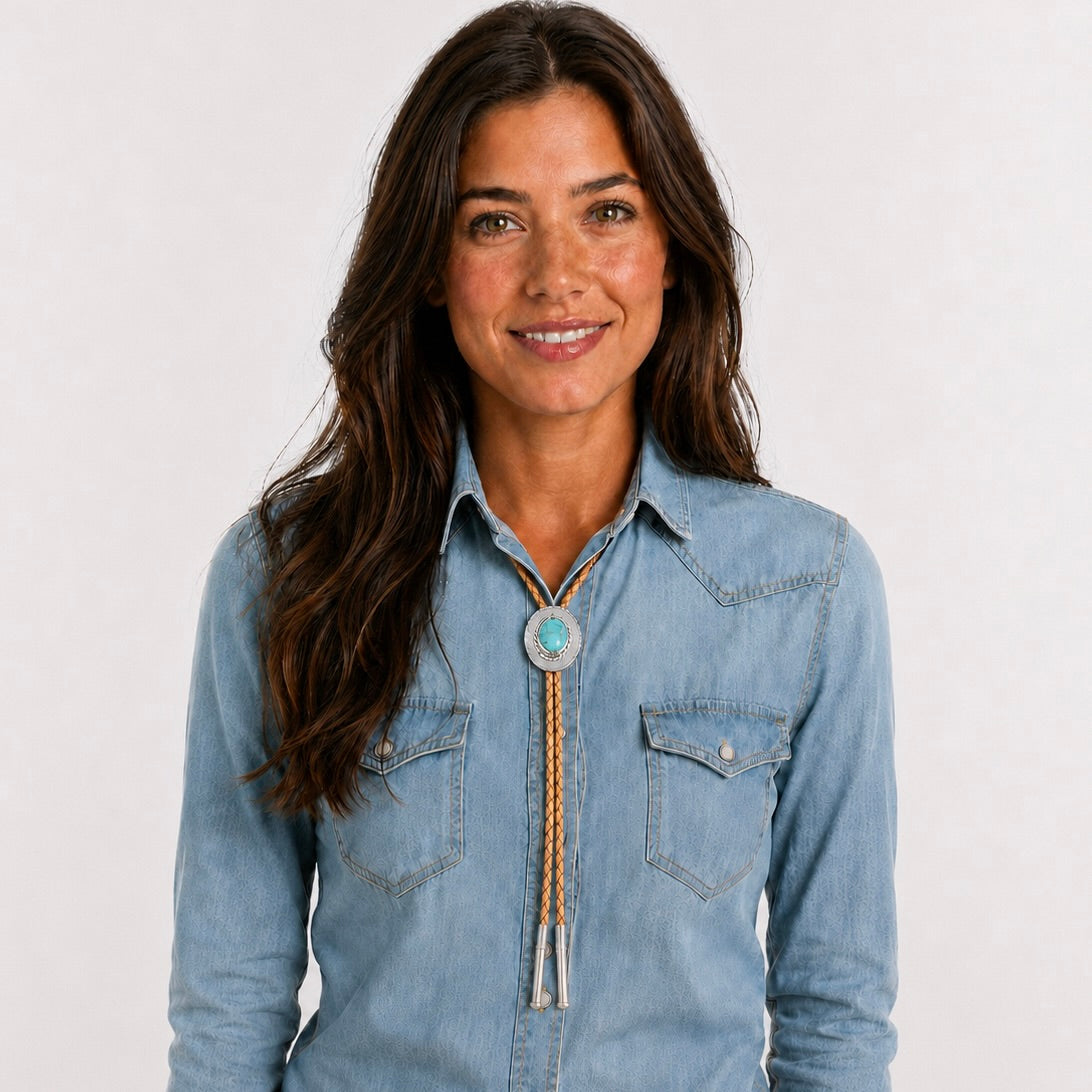 Genuine Turquoise Bolo Tie in Sterling Silver, One-of-a-Kind Handcrafted Modern Western Jewelry