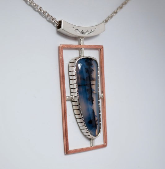 Montana Agate Necklace – One-of-a-Kind Sterling Silver & Copper Pendant