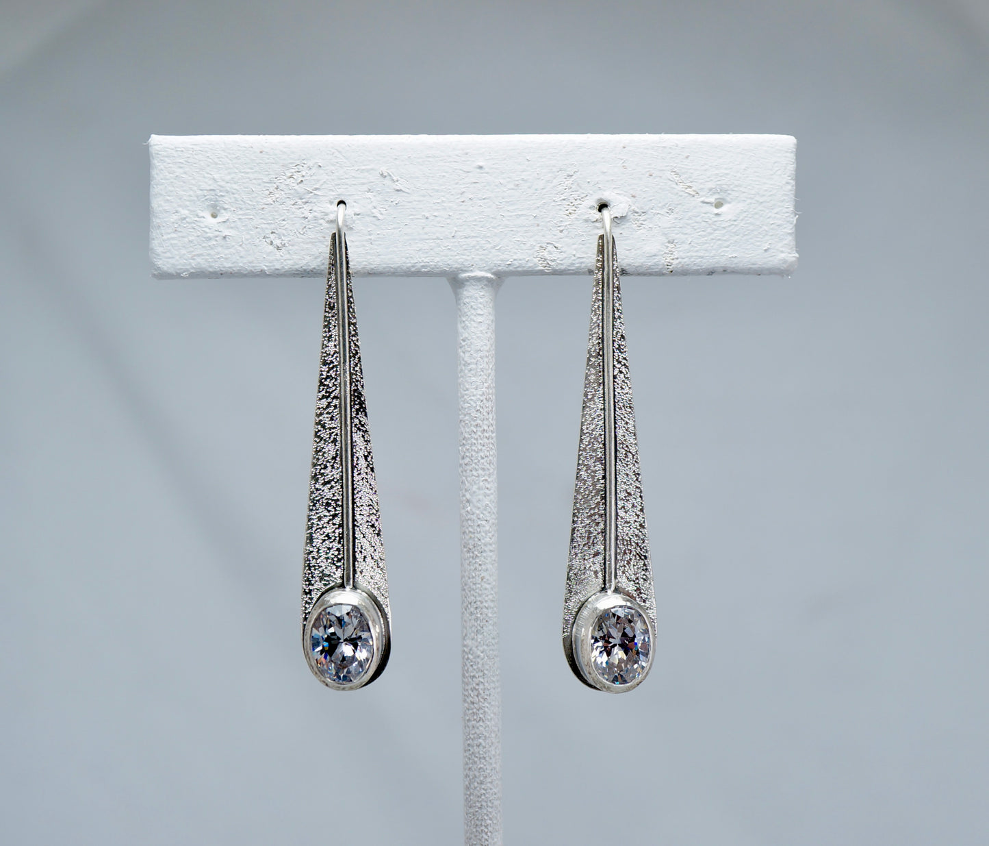 Teardrop Gemstone Earrings | White CZ & Sterling Silver | Handcrafted Statement Jewelry