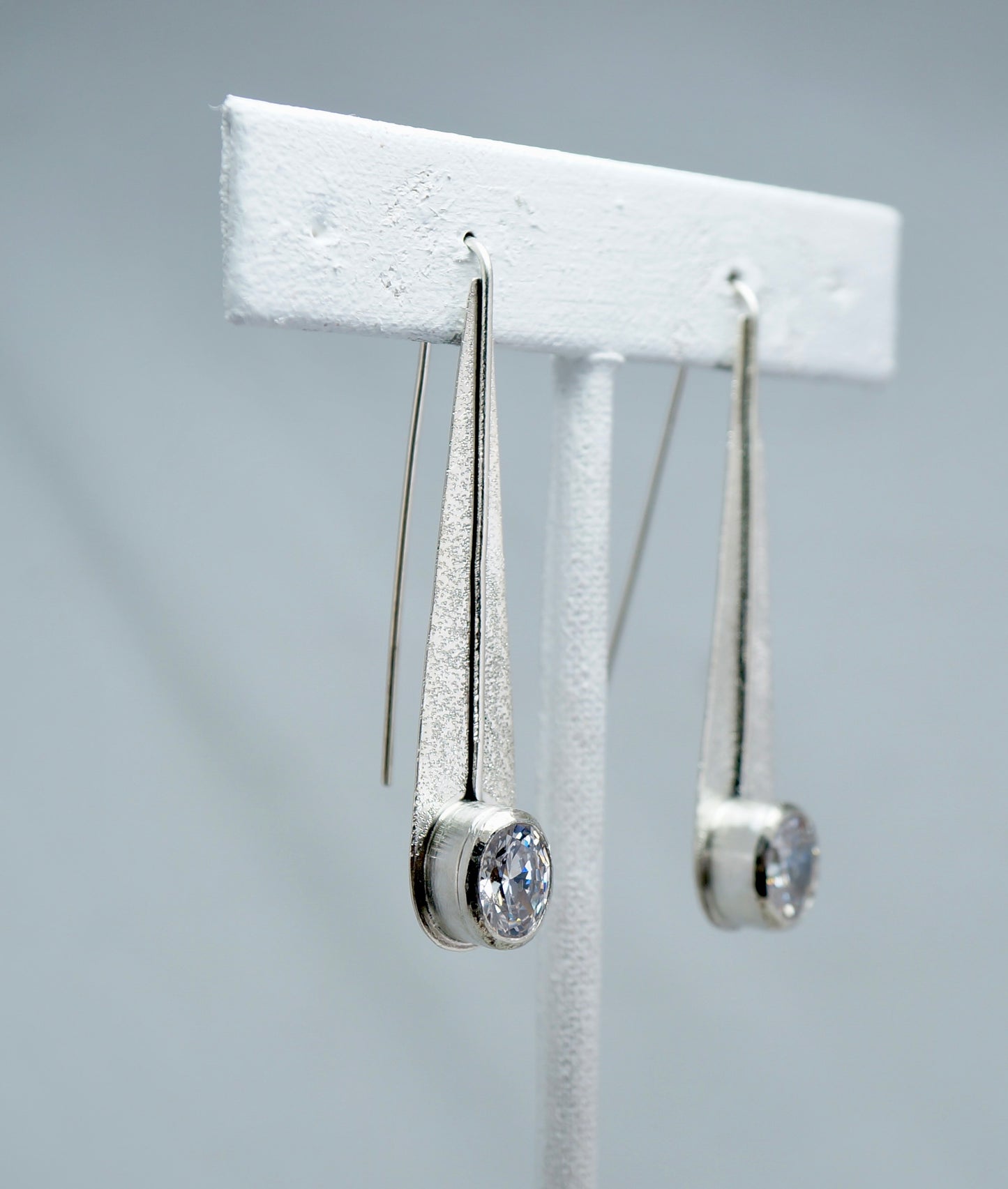 Teardrop Gemstone Earrings | White CZ & Sterling Silver | Handcrafted Statement Jewelry