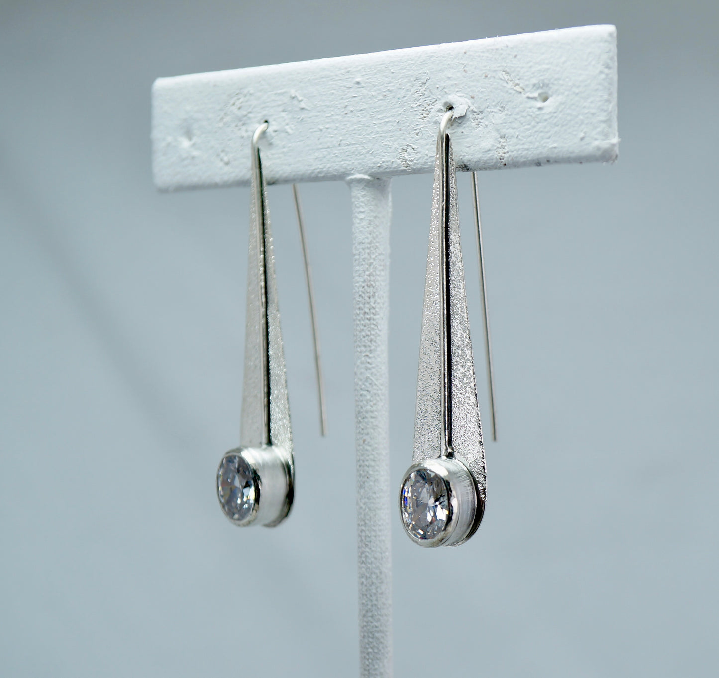 Teardrop Gemstone Earrings | White CZ & Sterling Silver | Handcrafted Statement Jewelry