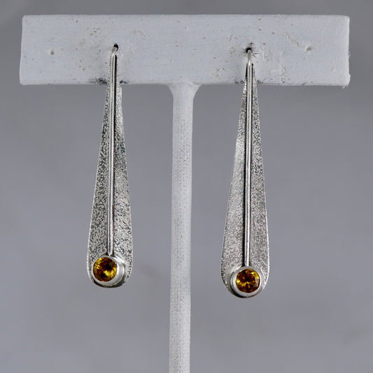 Teardrop Gemstone Earrings | Yellow CZ & Sterling Silver | Handcrafted Statement Jewelry