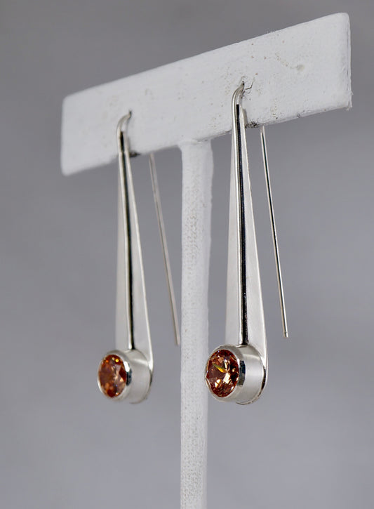 Teardrop Gemstone Earrings | Champagne-colored CZ & Sterling Silver | Handcrafted Statement Jewelry
