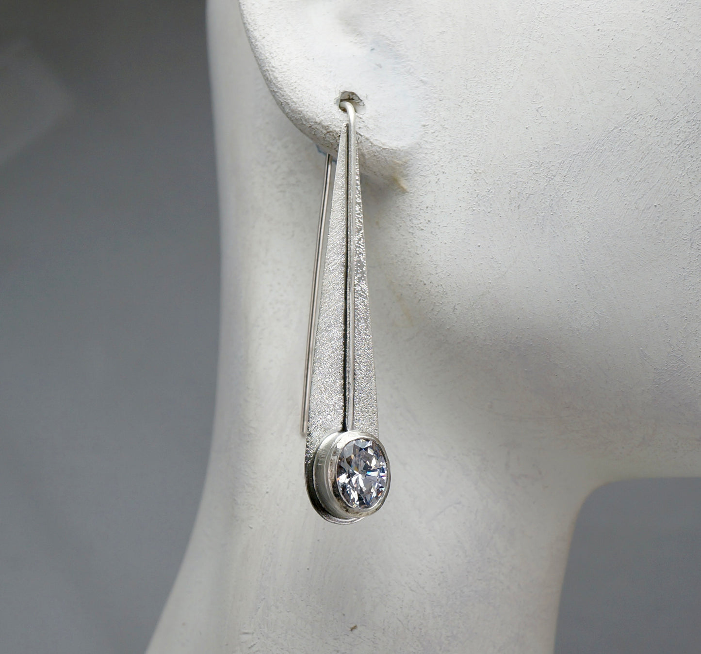 Teardrop Gemstone Earrings | White CZ & Sterling Silver | Handcrafted Statement Jewelry