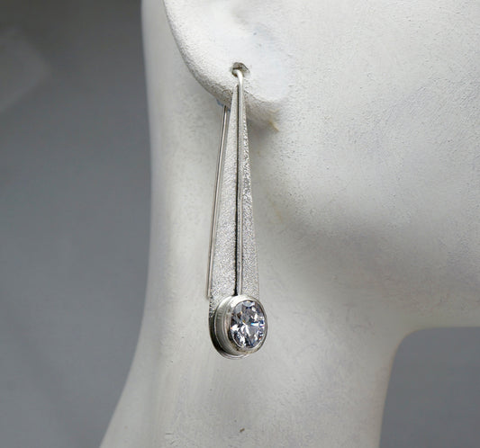 Teardrop Gemstone Earrings | White CZ & Sterling Silver | Handcrafted Statement Jewelry