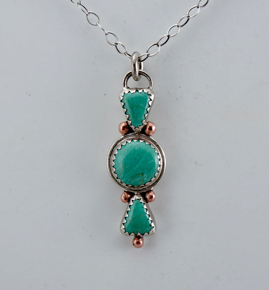 Turquoise Pendant | Sterling Silver & Copper | One-of-a-Kind Handcrafted Necklace | 18” Chain Included