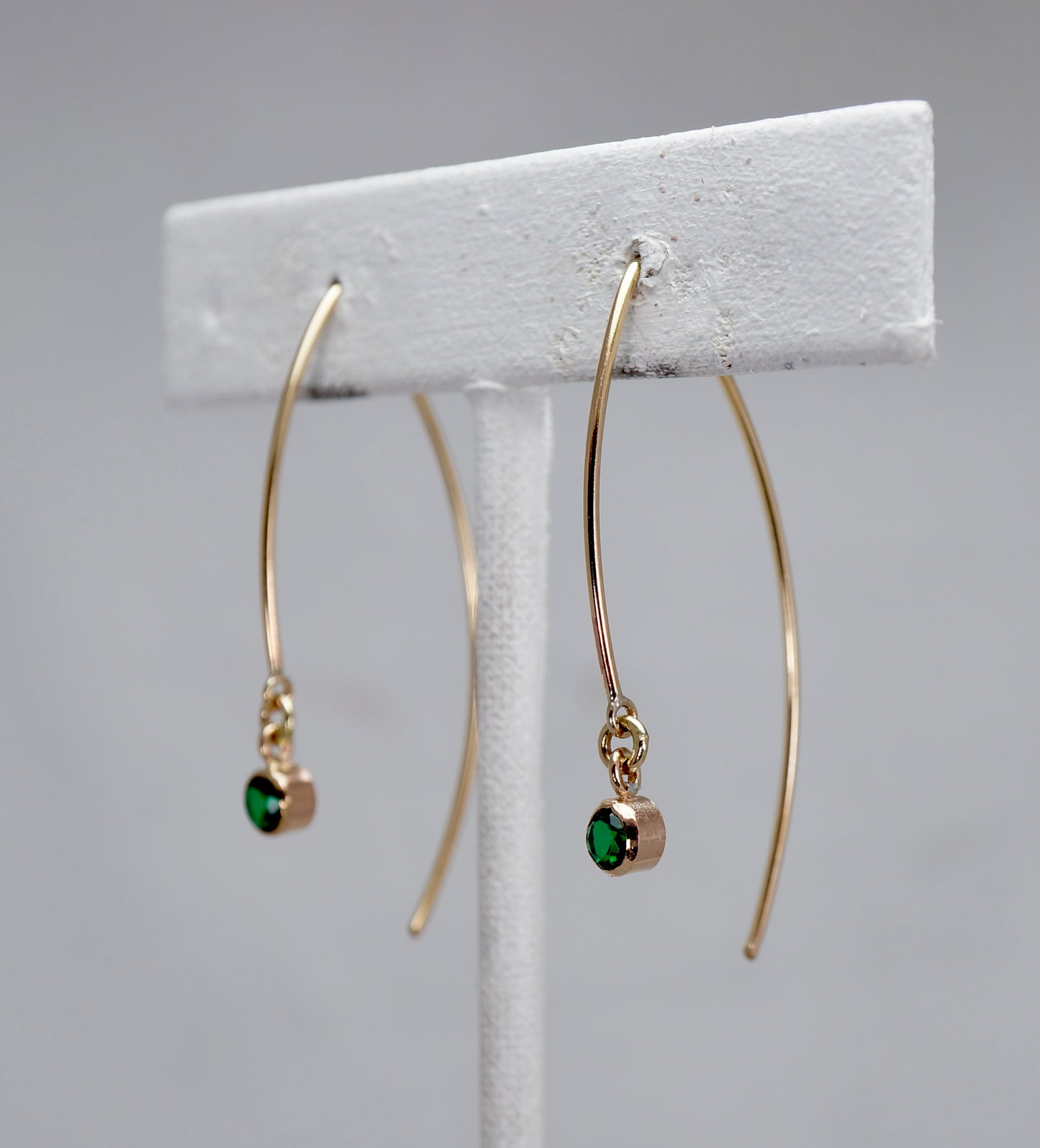 Marquise Gold-Filled Earrings with Emerald Doublets – Handcrafted Minimalist Elegance