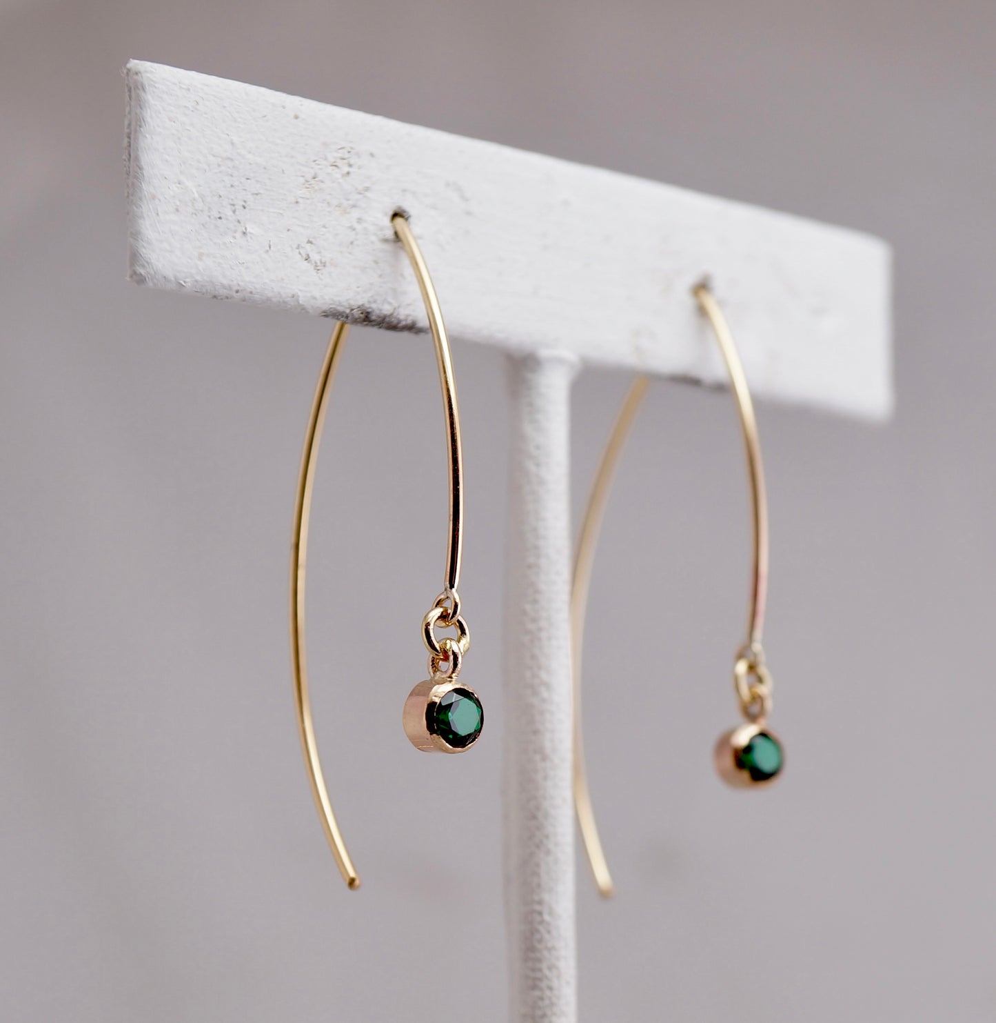 Marquise Gold-Filled Earrings with Emerald Doublets – Handcrafted Minimalist Elegance