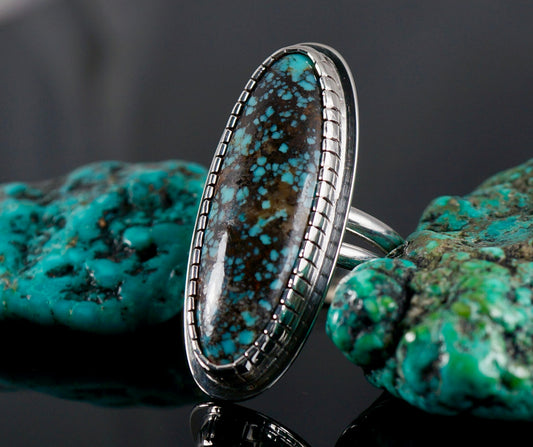 Stunning handcrafted Turquoise Long Oval Ring.