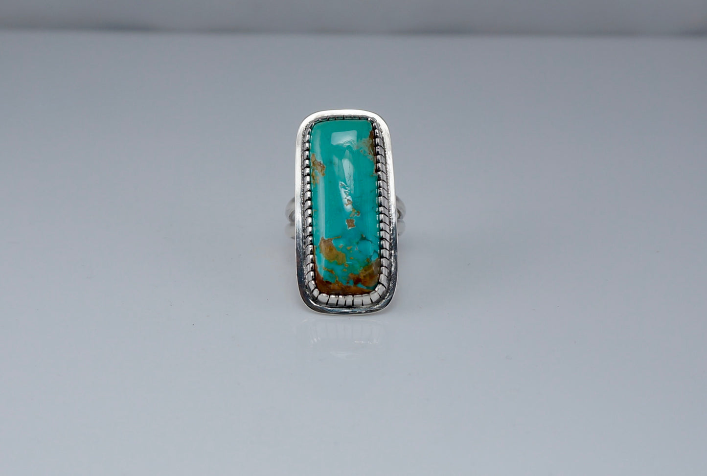 Turquoise Long Ring – Handcrafted Sterling Silver (Size 7.5)