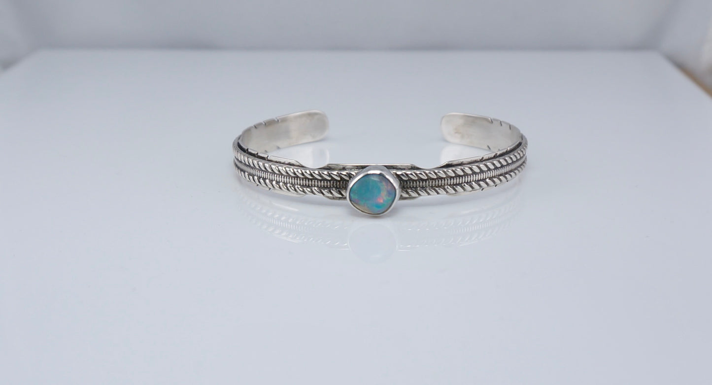 Handcrafted Boulder Opal and Sterling Silver Bracelet