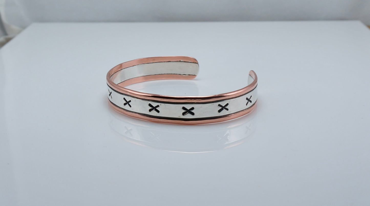 Sterling Silver and Copper Cuff – Handcrafted Western Bracelet