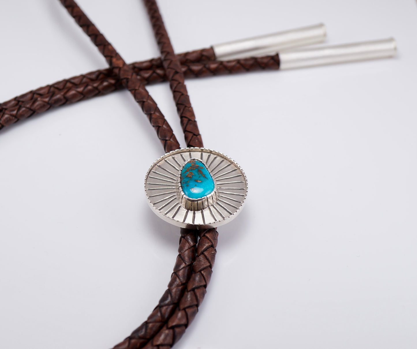 Genuine Turquoise Bolo Tie in Sterling and Fine Silver, Handcrafted One-of-a-Kind Western Jewelry