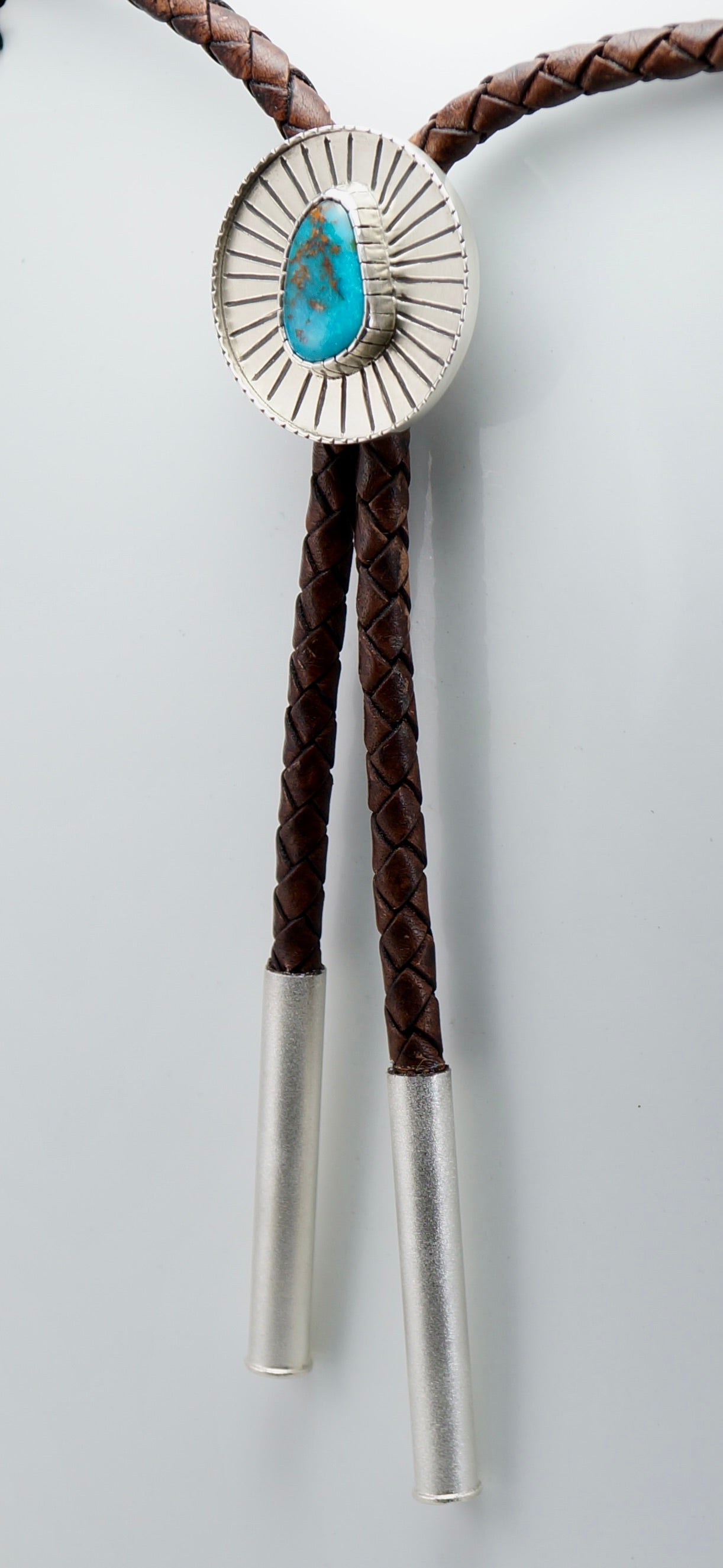 Genuine Turquoise Bolo Tie in Sterling and Fine Silver, Handcrafted One-of-a-Kind Western Jewelry