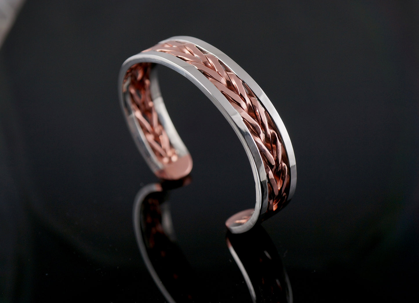 Sterling Silver and Copper Cuff | Handcrafted Twisted Wire Bracelet