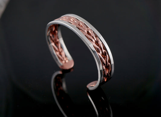 Sterling Silver and Copper Cuff | Handcrafted Twisted Wire Bracelet