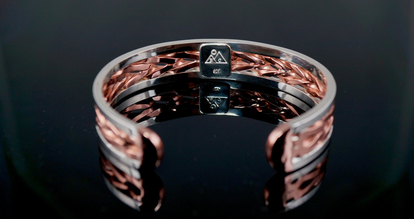 Sterling Silver and Copper Cuff | Handcrafted Twisted Wire Bracelet