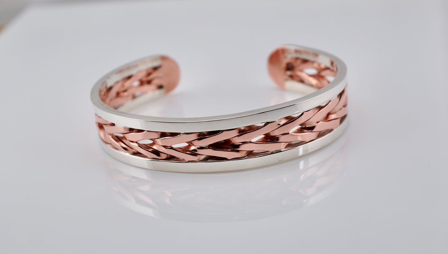Sterling Silver and Copper Cuff | Handcrafted Twisted Wire Bracelet
