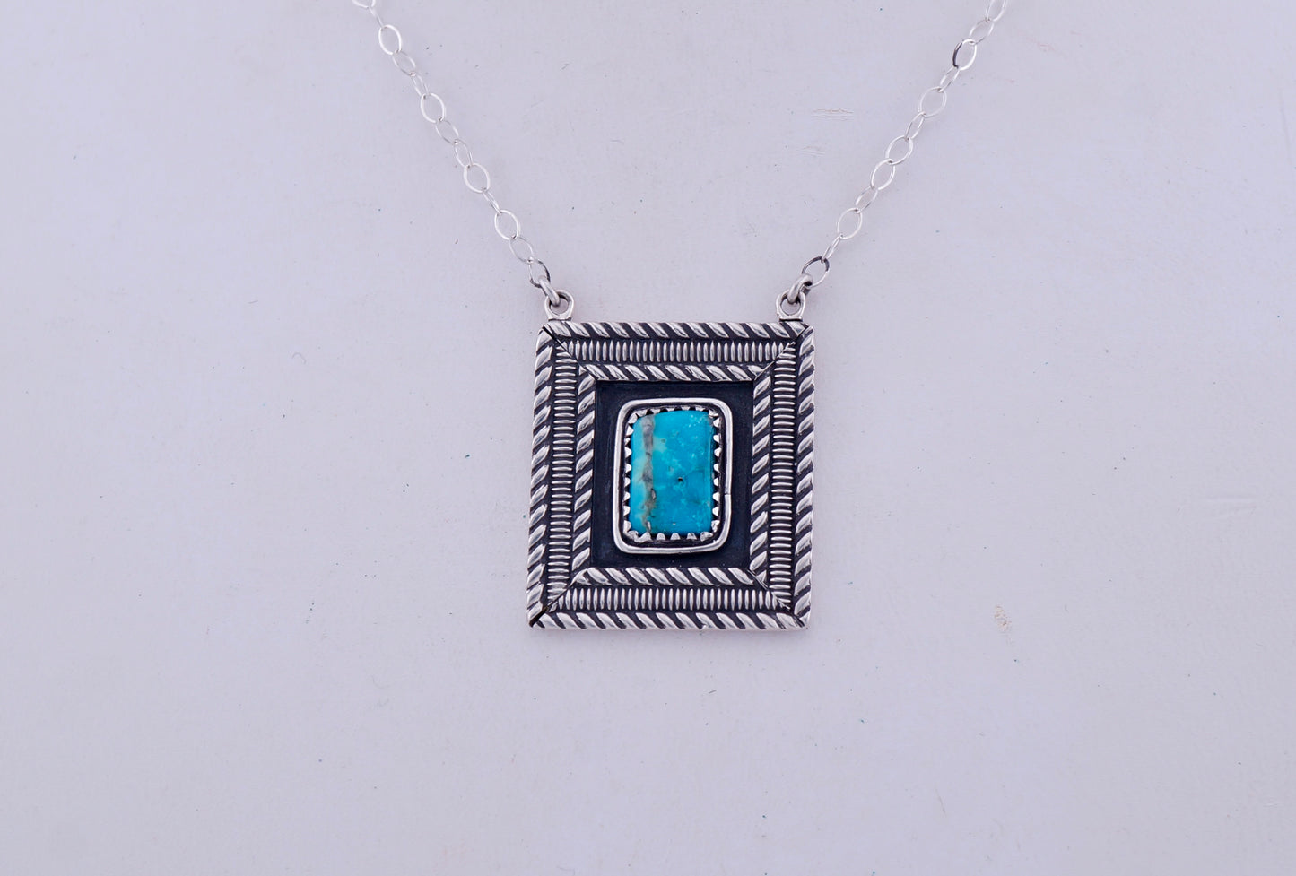 Handcrafted Turquoise & Sterling Silver Framed Necklace