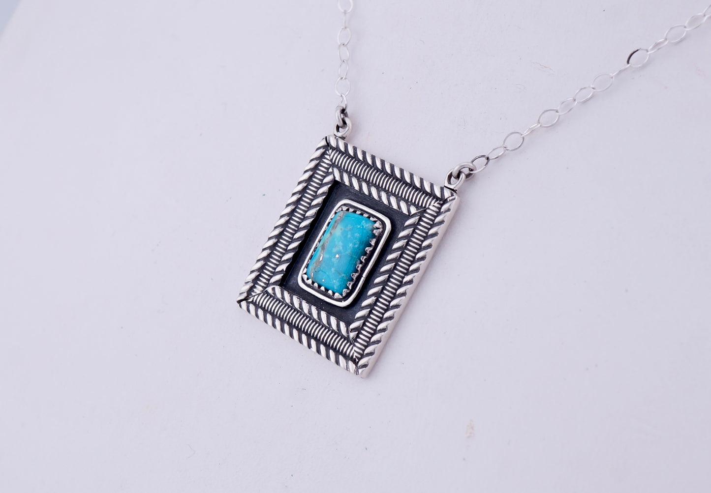 Handcrafted Turquoise & Sterling Silver Framed Necklace