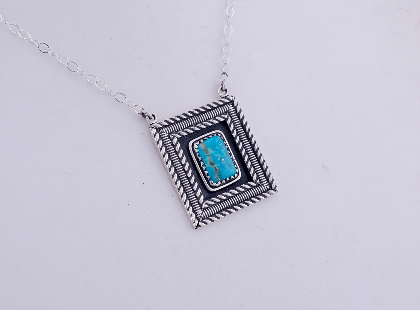 Handcrafted Turquoise & Sterling Silver Framed Necklace