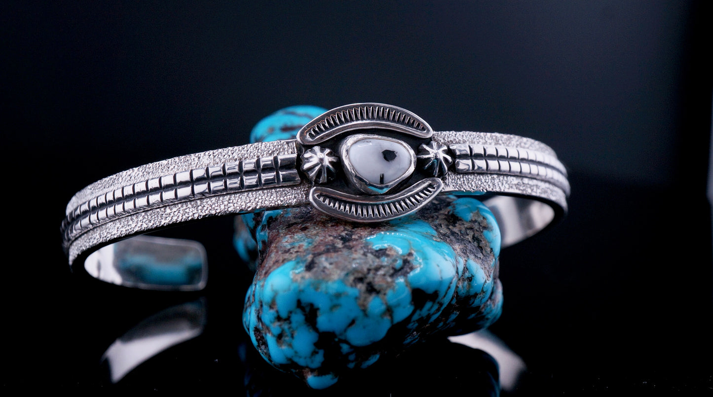 White Buffalo Sterling Silver Handcrafted Cuff Bracelet – OOAK Western Collector Piece