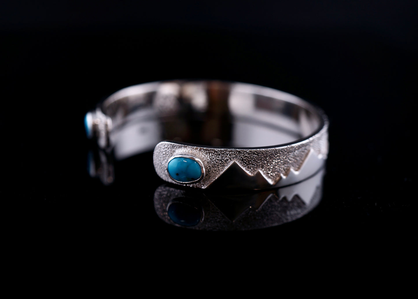 Sterling Silver Mountain Cuff Bracelet with Turquoise | Handcrafted Western Bracelet | OOAK Collector Jewelry