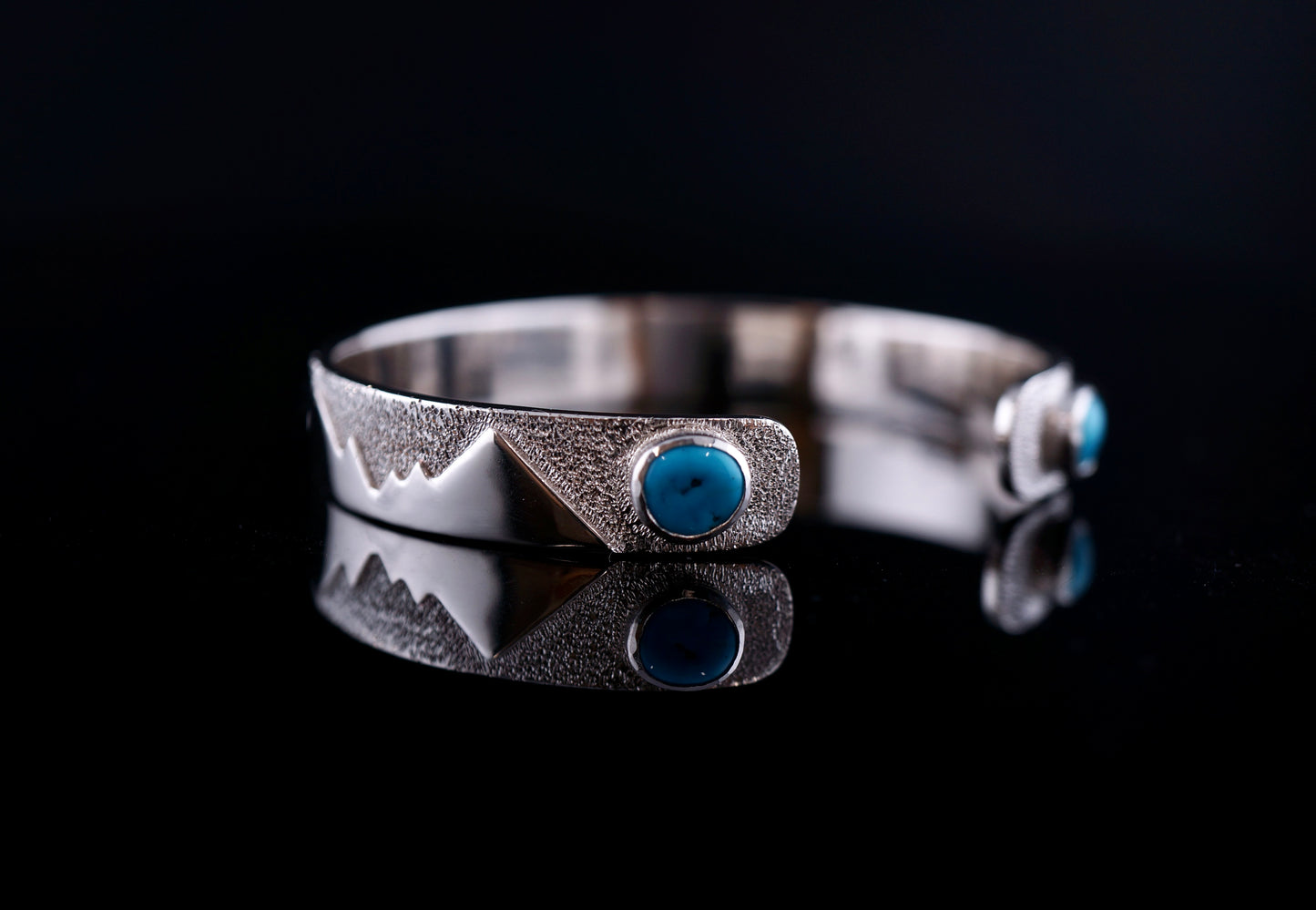 Sterling Silver Mountain Cuff Bracelet with Turquoise | Handcrafted Western Bracelet | OOAK Collector Jewelry