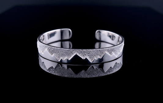 Sterling Silver Mountain Cuff Bracelet with Turquoise | Handcrafted Western Bracelet | OOAK Collector Jewelry